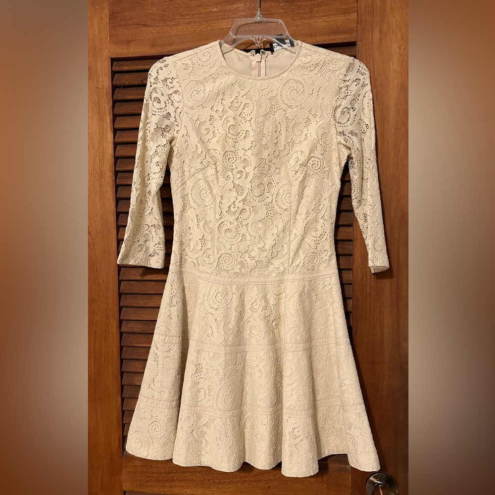 BEBE Elegant Fit & Flare Boho Babydoll Lacy Formal Mini Dress Size XXS Callout